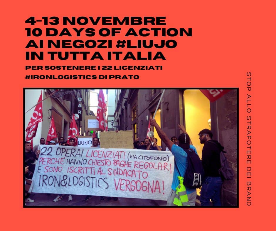 almohadilla Proscrito anfitriona Prato: dieci giorni di azione ai negozi Liu Jo per sostenere i 22  licenziati IronLogistic