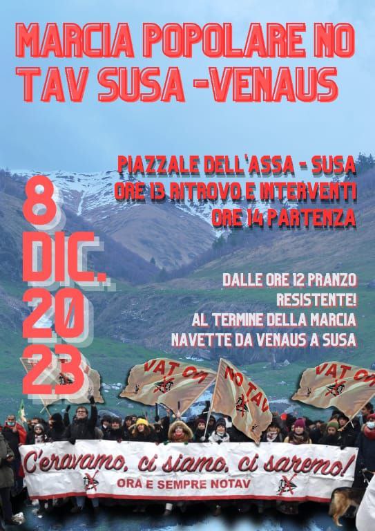 Marcia popolare No Tav: venerdì 8 dicembre Susa-Venaus.