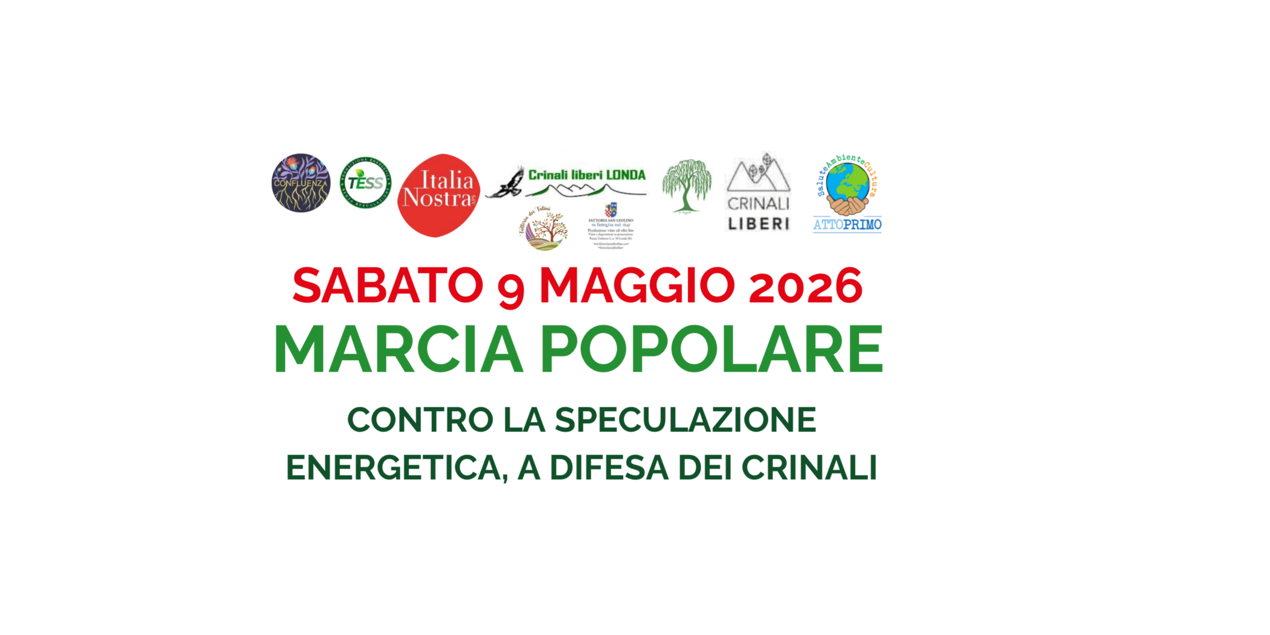 MARCIA POPOLARE CONTRO LA SPECULAZIONE ENERGETICA, A DIFESA DEI CRINALI / SABATO 9 MAGGIO 2026