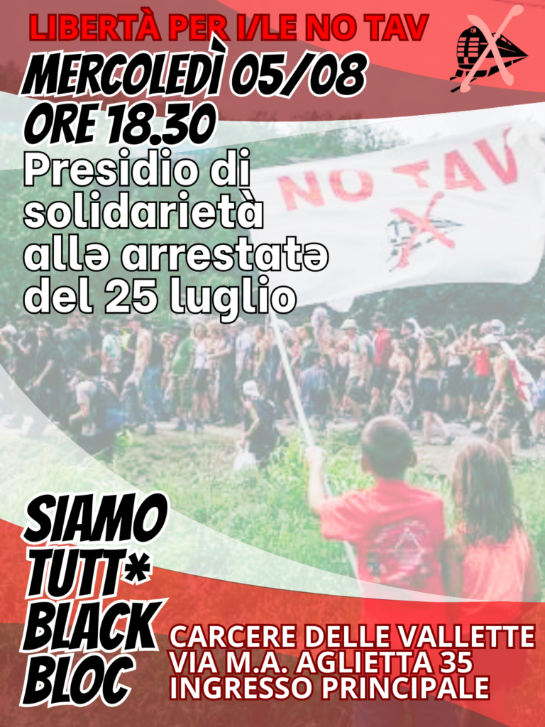 Presidio di solidarietà al carcere delle Vallette: mercoledì 5 agosto ore 18.30